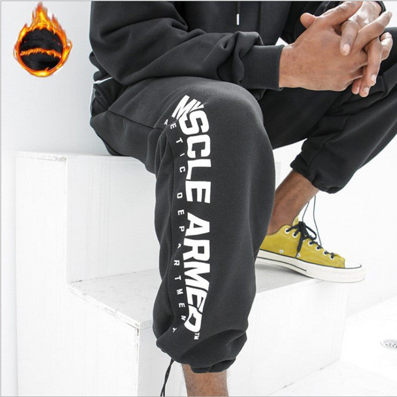 Fall Winter Fleece Men's Straight Drawstring Pants