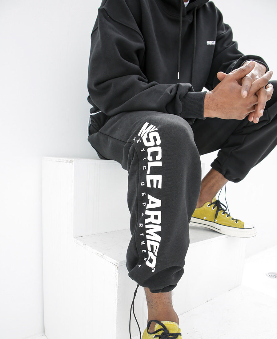 Fall Winter Fleece Men's Straight Drawstring Pants