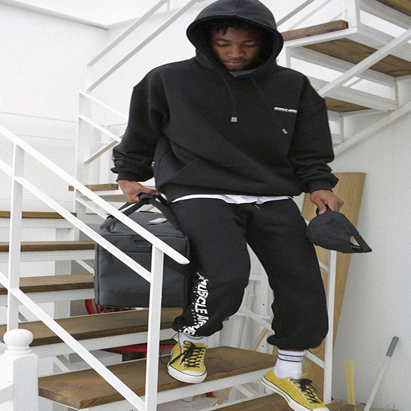 Fall Winter Fleece Men's Straight Drawstring Pants