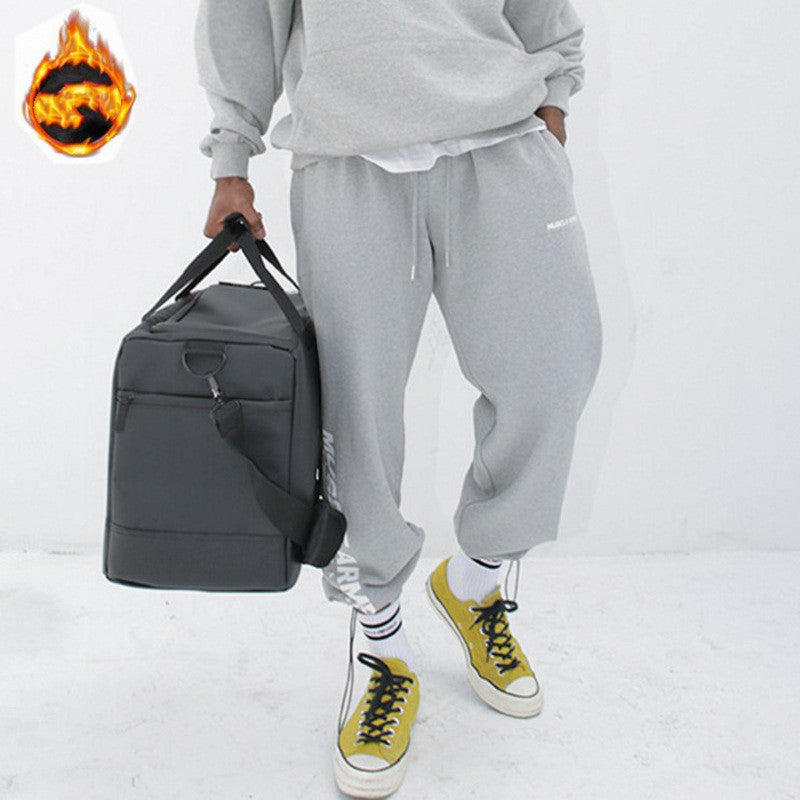 Fall Winter Fleece Men's Straight Drawstring Pants