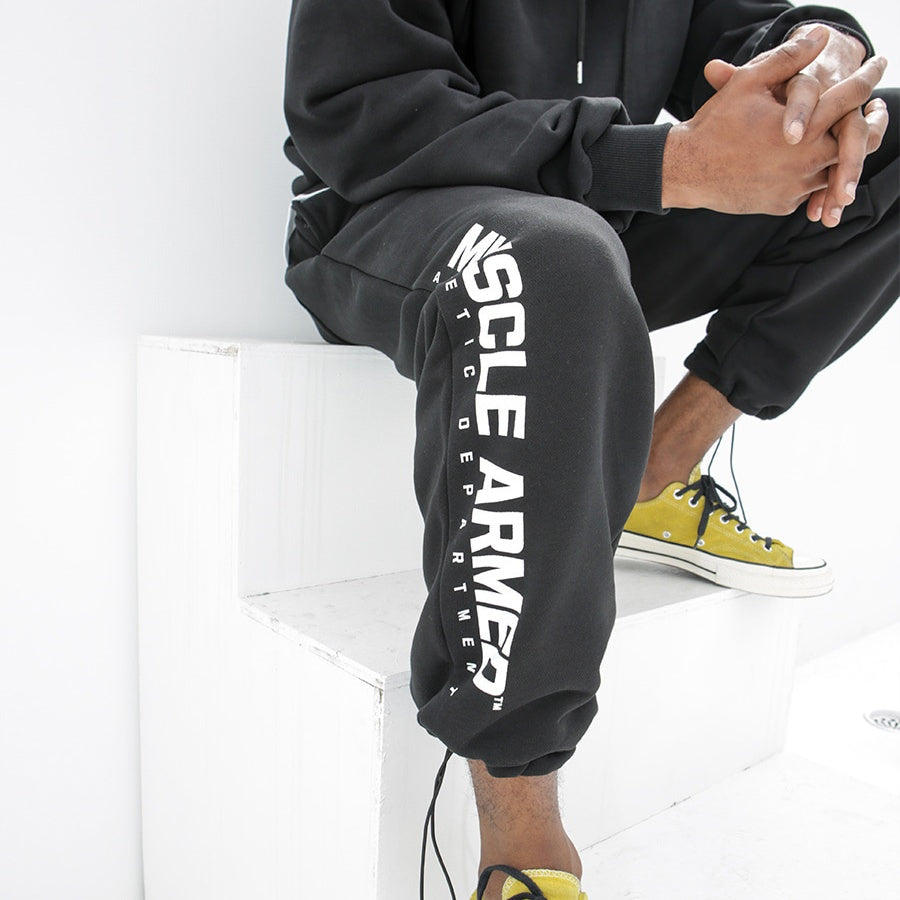 Fall Winter Fleece Men's Straight Drawstring Pants