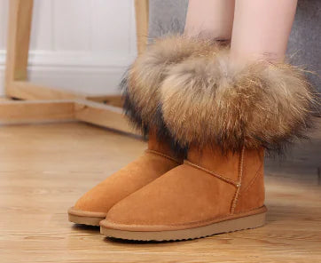 Classic Women's Sheepskin Snow Boots with Fox Fur Trim
